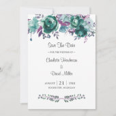 Dusty Blauwgroen Plum Waterverf Floral Wedding Save The Date (Voorkant)