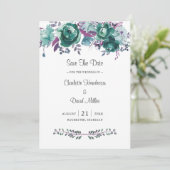Dusty Blauwgroen Plum Waterverf Floral Wedding Save The Date (Staand voorkant)