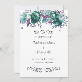 Dusty Blauwgroen Plum Waterverf Floral Wedding Save The Date