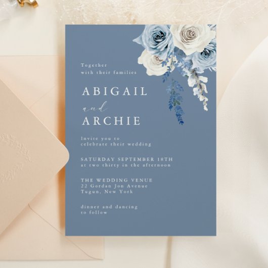 Dusty Bloom Boho Blue Wedding Kaart