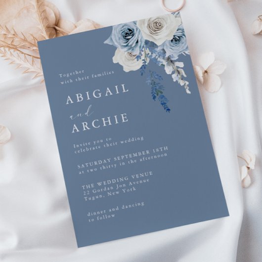 Dusty Bloom Boho Blue Wedding Kaart