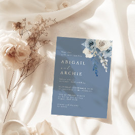 Dusty Bloom Boho Blue Wedding Kaart