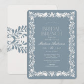 Dusty Blu Talavera Tegel Fiesta Bruidsbrunch Kaart (Voorkant / Achterkant)