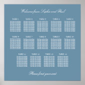 Dusty Blue 14 Table Wedding Seating Chart Poster (Voorkant)
