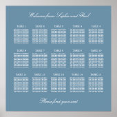 Dusty Blue 15 Table Wedding Seating Chart Poster (Voorkant)