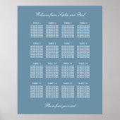 Dusty Blue 16 Table Wedding Seating Chart Poster (Voorkant)
