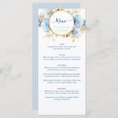 Dusty Blue 2 Bloemen Gouden Bruiloft Menu (Voorkant / Achterkant)