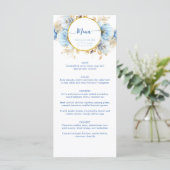 Dusty Blue 2 Bloemen Gouden Bruiloft Menu (Staand voorkant)