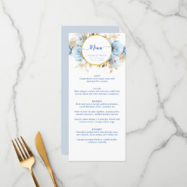 Dusty Blue 2 Bloemen Gouden Bruiloft Menu