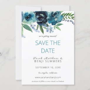 Dusty Blue 2 Floral Save / Change the Date 3 Large Kaart