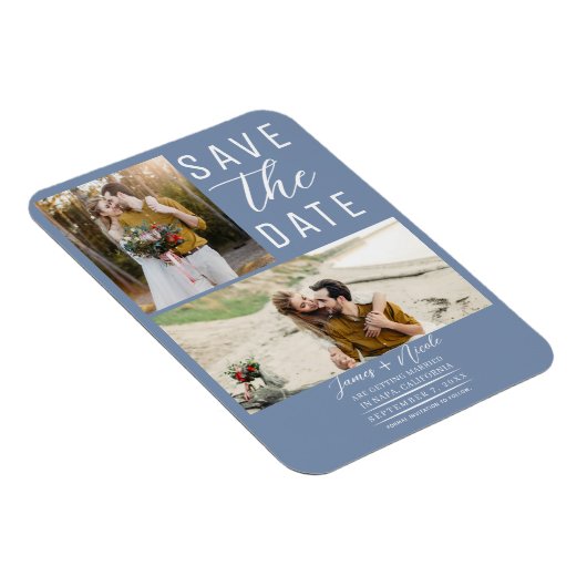 Dusty Blue 2 foto's Bewaar de datum Bruiloft Magneet (Rechterzijde)