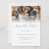 Dusty Blue 2 Photo Wedding Save the Date Kaart (Voorkant)