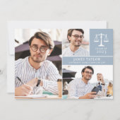 Dusty Blue 3 Foto Law School Graduparty Kaart (Voorkant)