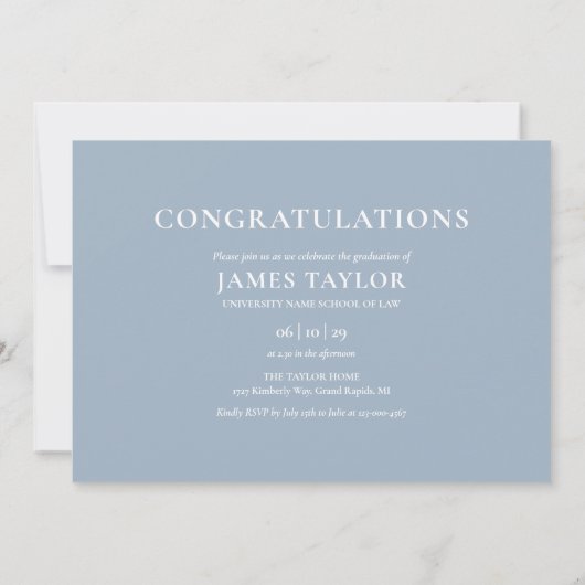 Dusty Blue 3 Foto Law School Graduparty Kaart (Achterkant)