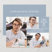 Dusty Blue 3 Foto Law School Graduparty Kaart (Voorkant / Achterkant)