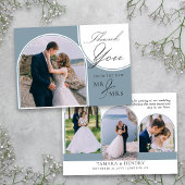 Dusty Blue 4 Arched Foto Bruiloft Kalligrafie Bedankkaart