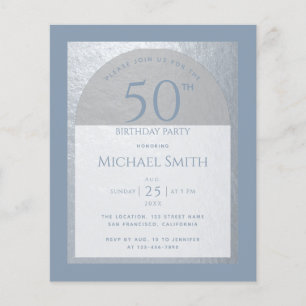 Dusty Blue 50th Birthday Silver Budget Invitation
