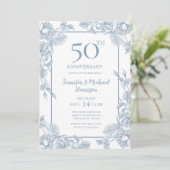 Dusty Blue 50th Jubileum Kaart (Staand voorkant)