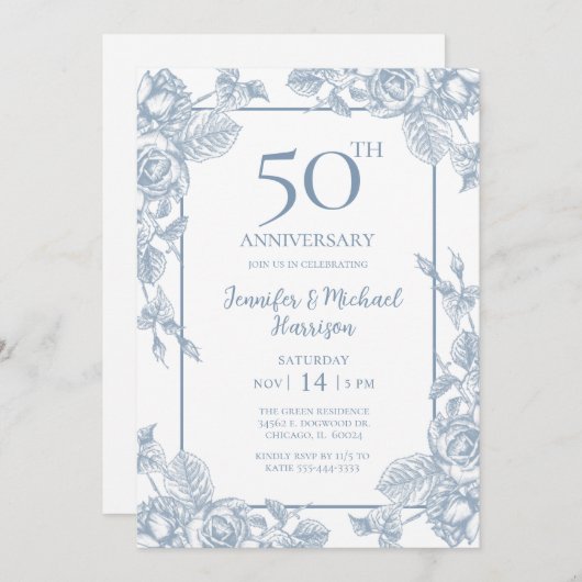 Dusty Blue 50th Jubileum Kaart (Voorkant / Achterkant)