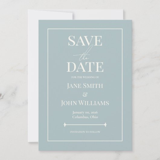 Dusty Blue 5x7 Save the Date Invitation Kaart (Voorkant)