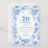 Dusty Blue 70th Birthday Floral Invitation Card Kaart (Voorkant)