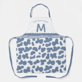 Dusty Blue Aangepaste Naam & Monogram Koe Patroon Schort (Voorkant)
