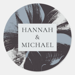 Dusty Blue Abstract Floral Wedding Ronde Sticker