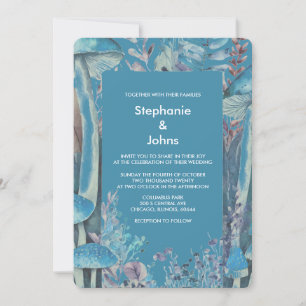 Dusty Blue Abstracte Art Woodland Mushroom Wedding Kaart