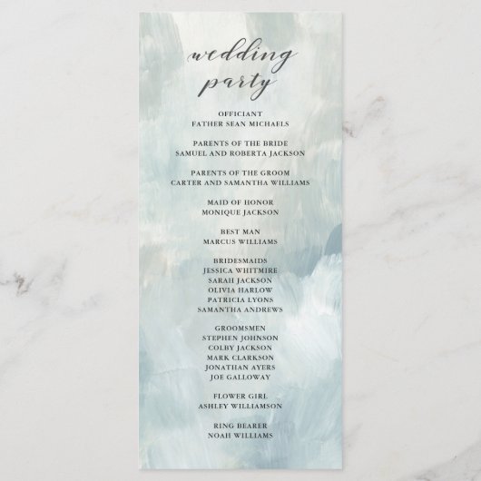 Dusty Blue Abstracte Brushstrokes bruiloft program Programmakaart (Achterkant)