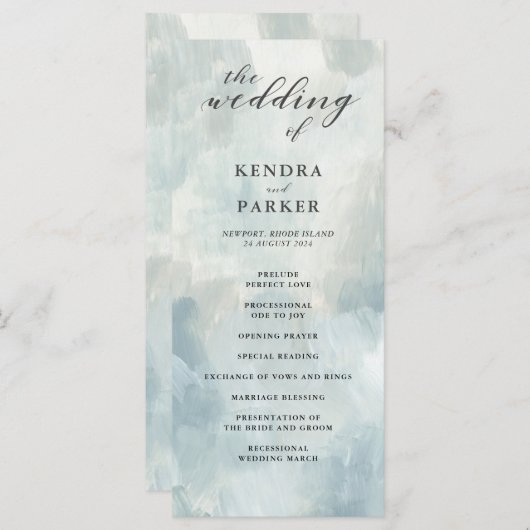 Dusty Blue Abstracte Brushstrokes bruiloft program Programmakaart (Voorkant / Achterkant)