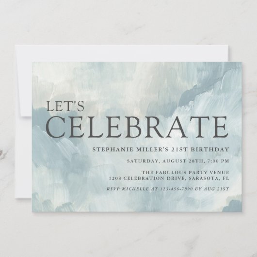 Dusty Blue Abstracte penseelstreken 21ste verjaard Kaart (Voorkant)