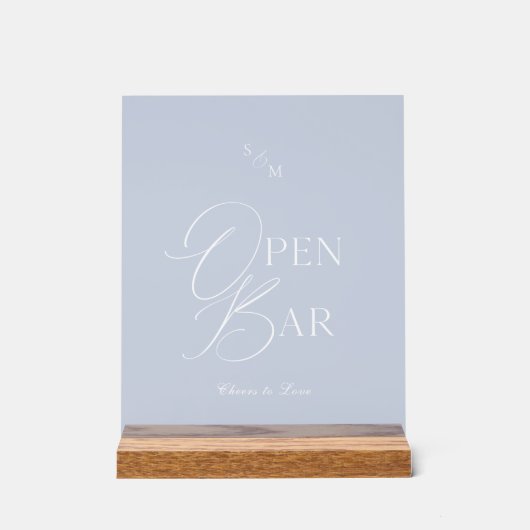 Dusty Blue Acrylic Open Bar Wedding Sign Acryl Bord (Voorkant)
