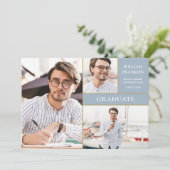 Dusty Blue Afstuderen Gold 3 Foto Afstuderen Aankondiging (Staand voorkant)