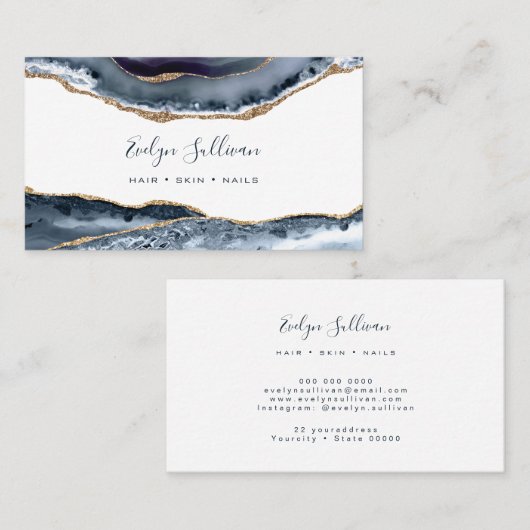 Dusty Blue Agaat Visitekaartje (Voorkant / Achterkant)