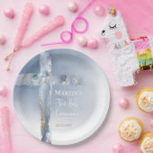  dusty blue agate cross First Communion Papieren Bordje (Feest)