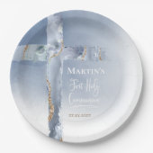  dusty blue agate cross First Communion Papieren Bordje (Voorkant)