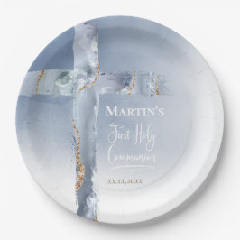  dusty blue agate cross First Communion Papieren Bordje