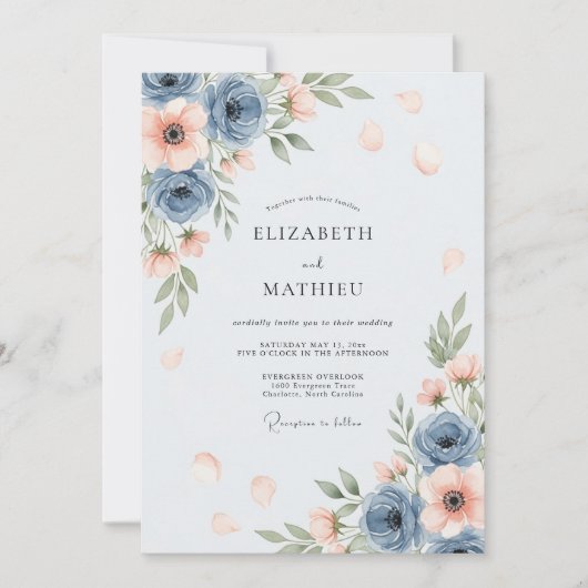 Dusty Blue Airy Spring Wedding Kaart (Voorkant)