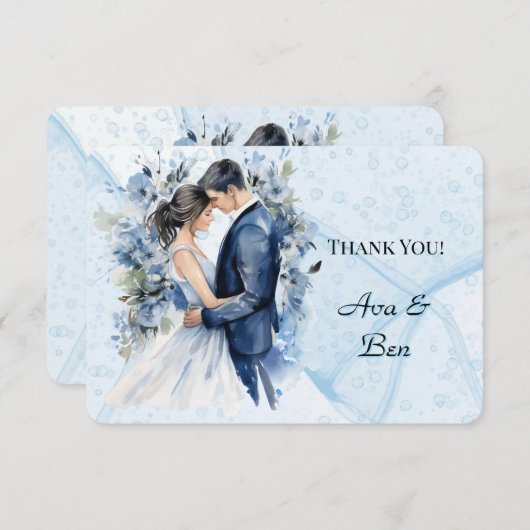 Dusty Blue Alcohol Ink Bride & Groom Bedankt (Voorkant / Achterkant)