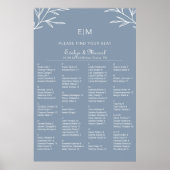 Dusty Blue Alfabetical Wedding Seating Chart Poster (Voorkant)