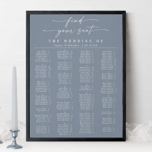 Dusty Blue Alfabetical Wedding Seating Chart Poster
