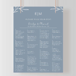Dusty Blue Alfabetical Wedding Seating Chart Poster