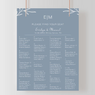 Dusty Blue Alfabetical Wedding Seating Chart Poster