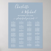 Dusty Blue Alphabetical Wedding Seating Chart Poster (Voorkant)