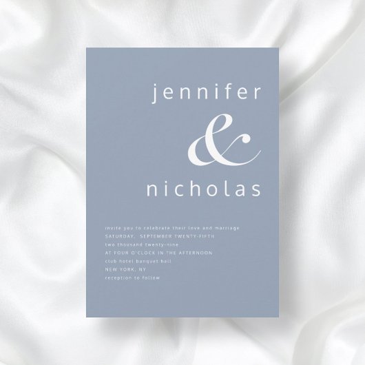 Dusty Blue Ampersand Modern Typography Wedding Kaart
