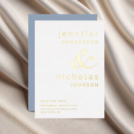 Dusty Blue Ampersand Wedding Save the Date Gold Folie Uitnodiging