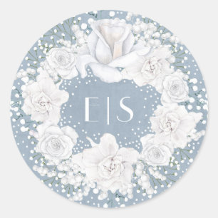 Dusty Blue and Baby's Breath Wedding Ronde Sticker