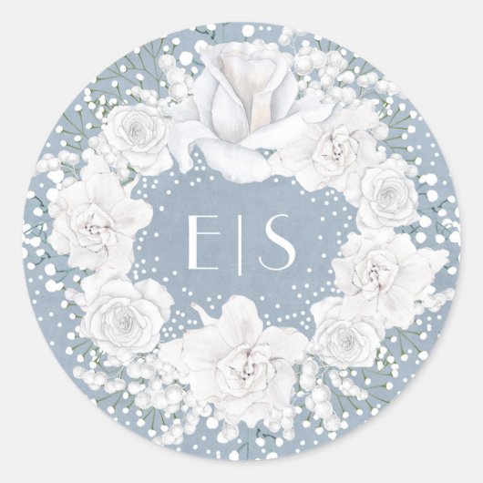 Dusty Blue and Baby's Breath Wedding Ronde Sticker (Voorkant)