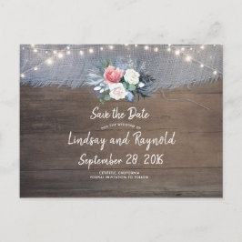 Dusty Blue and Blush Rustic Country Save the Date Aankondigingskaart