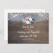 Dusty Blue and Blush Rustic Country Save the Date Aankondigingskaart (Voorkant / Achterkant)